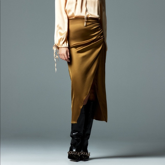 Zara Satin Effect Ruched Midi Skirt - Picture 1 of 12